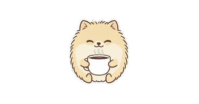 マグカップでコーヒーをのむポメラニアンのイラスト