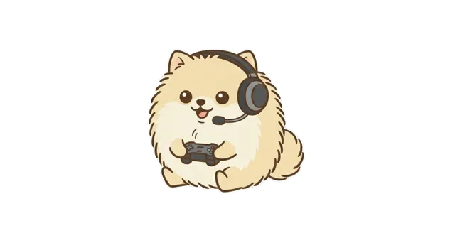 ヘッドセットをつけてゲームをするポメラニアンのイラスト